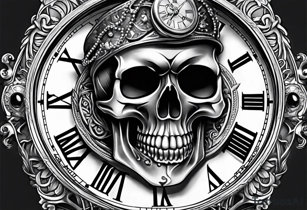 Skull in watch tattoo idea