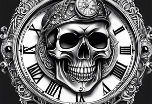 Skull in watch tattoo idea