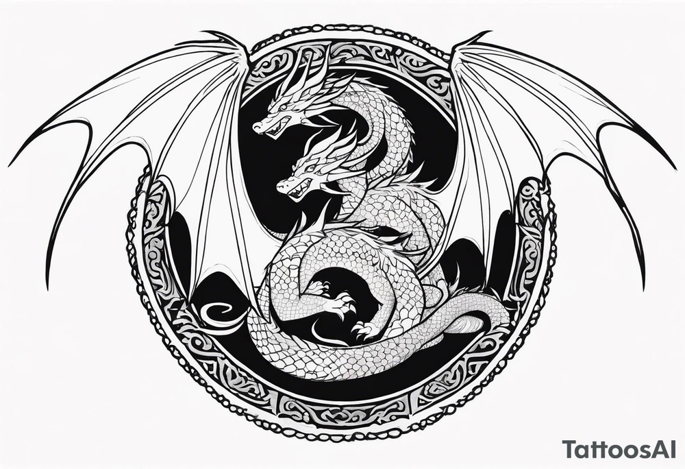 Mother dragon protecting 3 young dragons wings spread tattoo idea Mother dragon protecting 3 young dragons wings spread tattoo idea