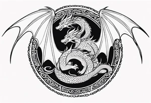 Mother dragon protecting 3 young dragons wings spread tattoo idea