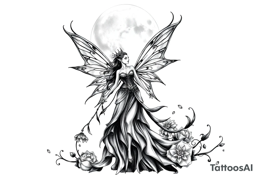 Fairy queen titania under the moon tattoo idea