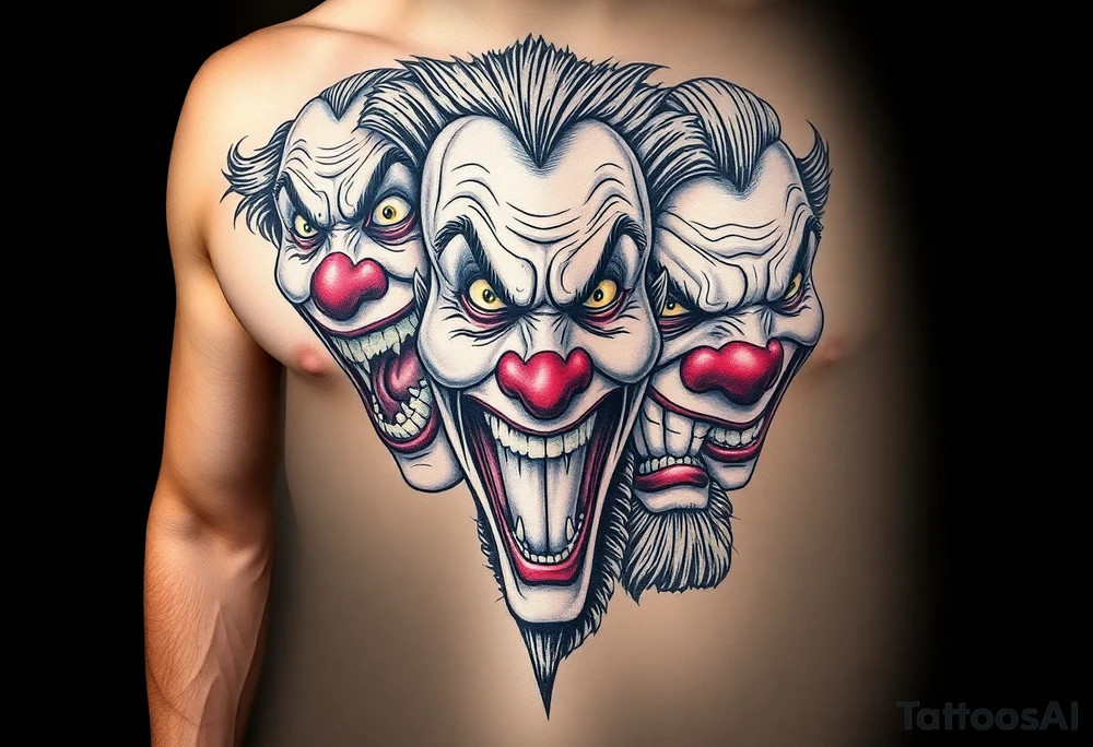 creative collage of different emotional clown faces tattoo idea