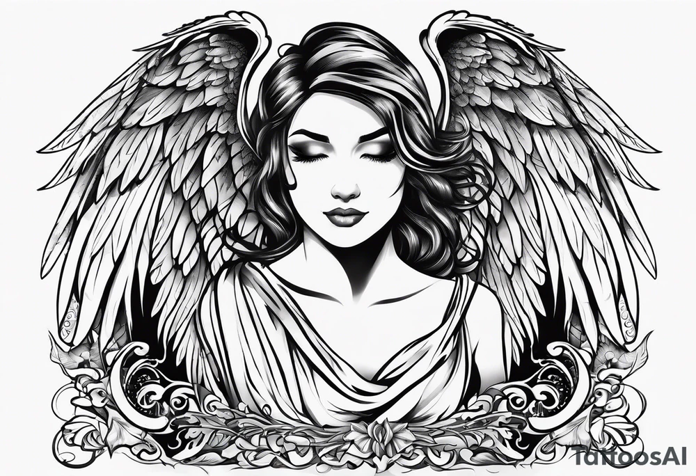 Simple tattoo with the word Glenn on a banner and angel wings tattoo idea