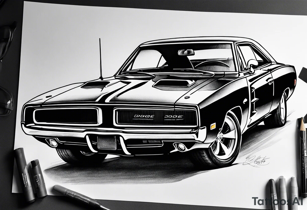 Black Dodge charger tattoo idea