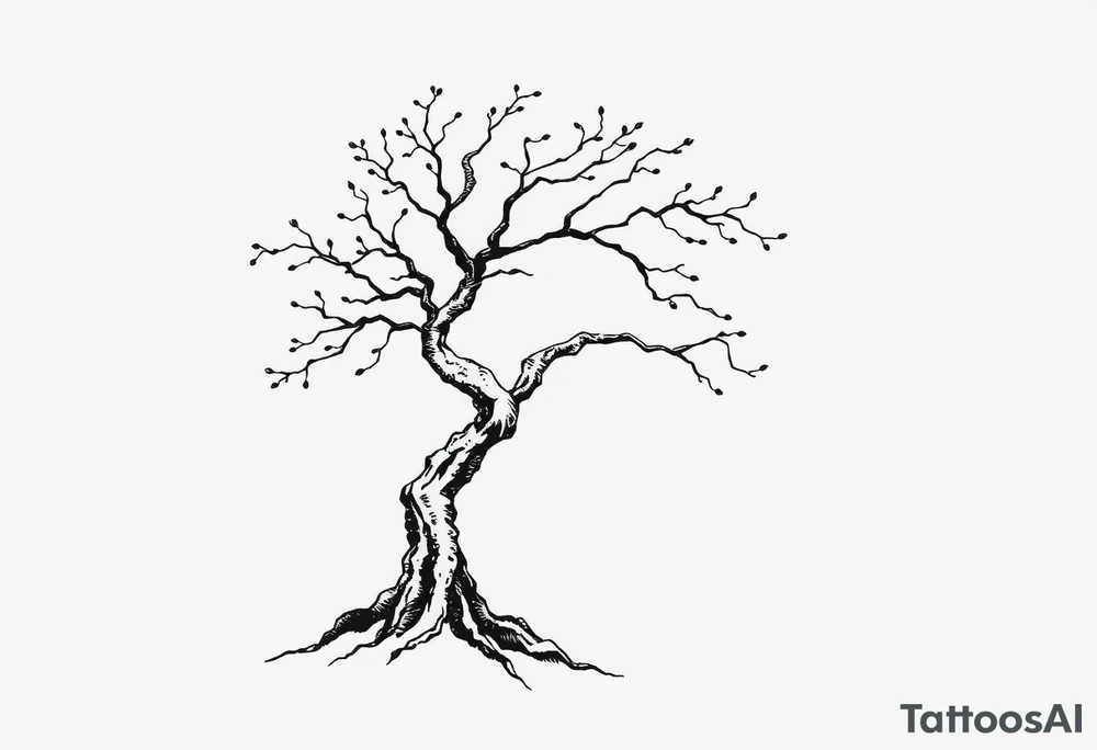simple windy tree with date 02.18.1998 tattoo idea