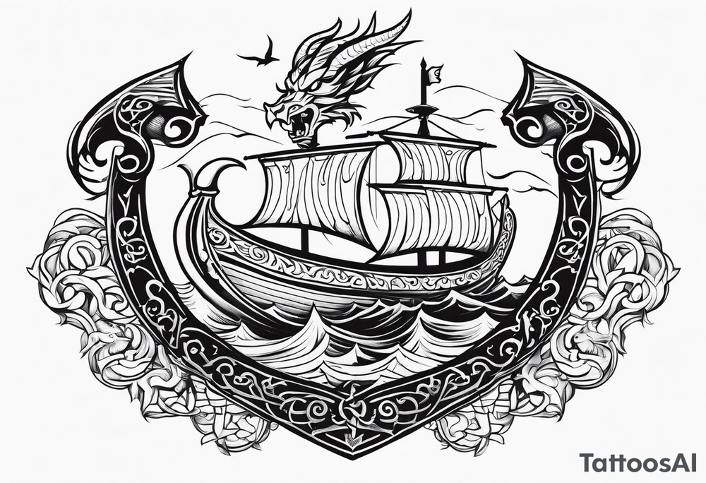 Valhalla sword shield viking ship dragon head tattoo idea Valhalla sword shield viking ship dragon head tattoo idea