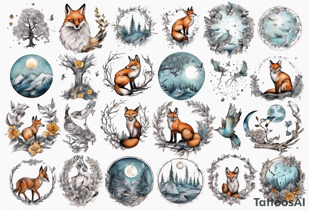 wasser sonne und mond fuchs eule kolibri wald hirsch blume des lebens 
baum berlin tattoo idea