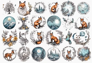 wasser sonne und mond fuchs eule kolibri wald hirsch blume des lebens 
baum berlin tattoo idea