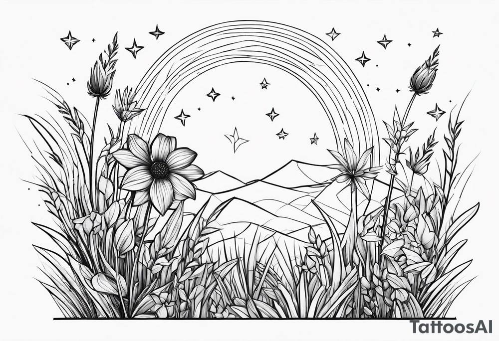 Stars dust flowers grass tattoo idea