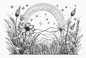 Stars dust flowers grass tattoo idea