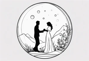 silhouette of a couple hugging in a crystal ball tattoo idea