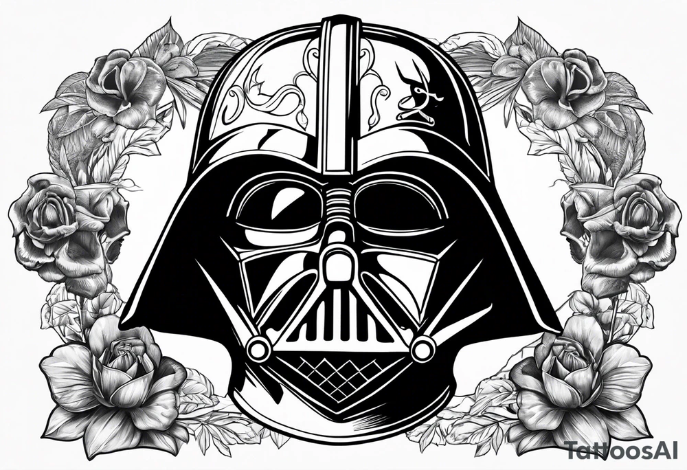 Darth Vader helmet in Roman gladiator style with skulls tattoo idea