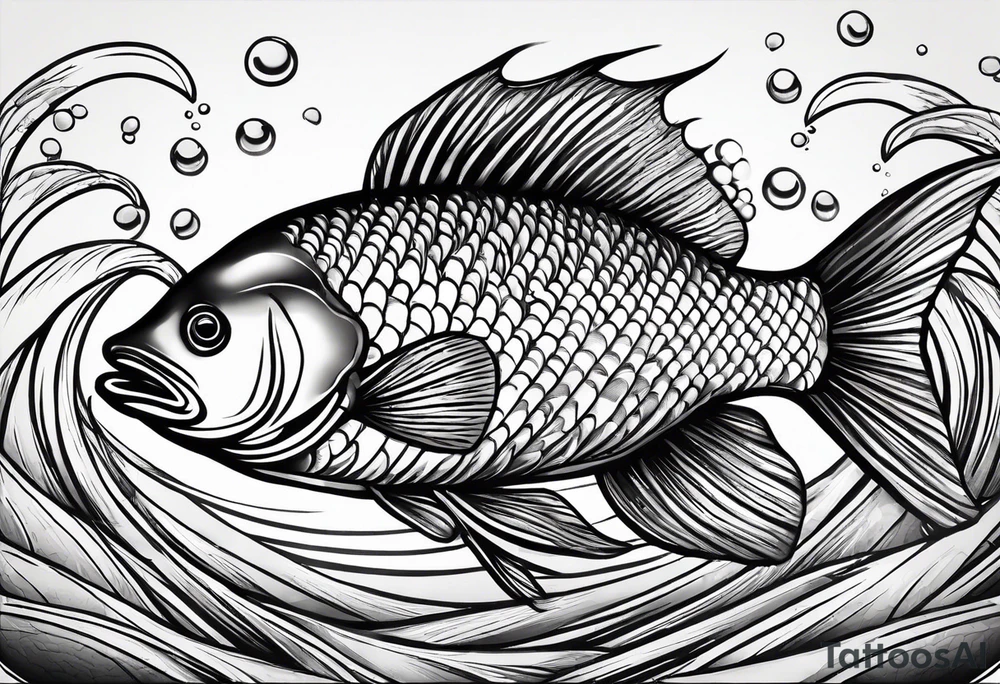 Fish with water waves simple tattoo idea
