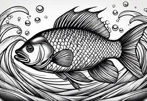 Fish with water waves simple tattoo idea