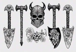 viking axe with crow and sugar skull tattoo idea