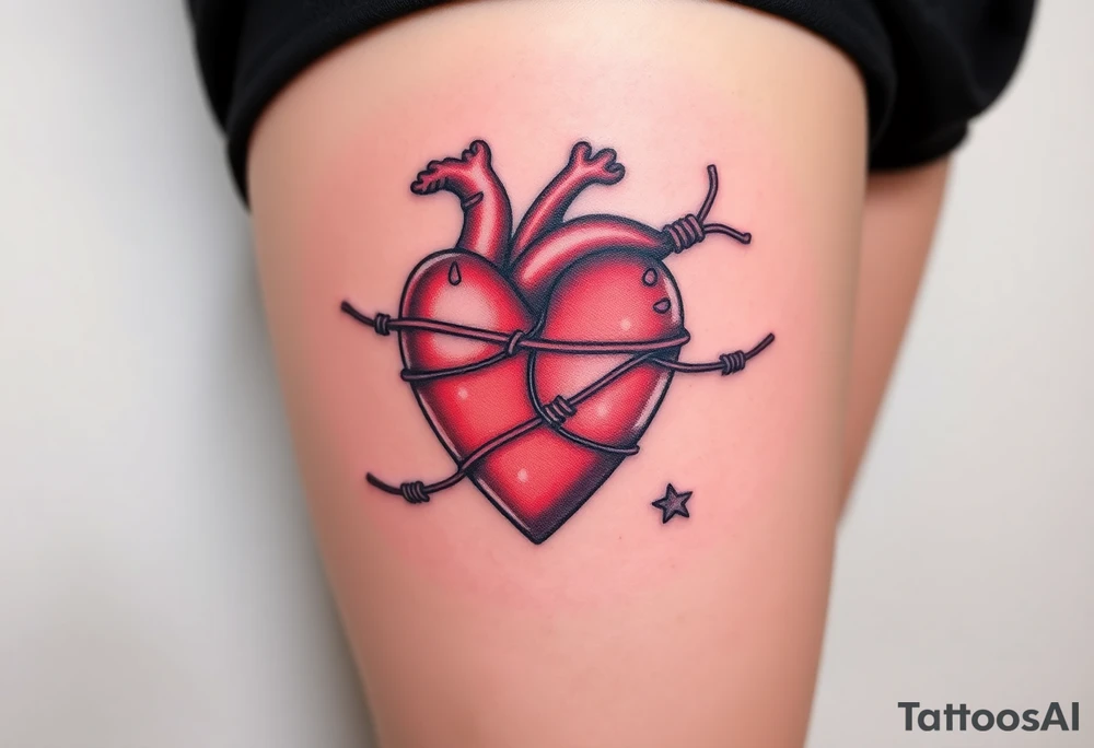 Heart wrapped in barb wire tattoo idea