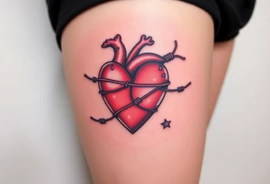 Heart wrapped in barb wire tattoo idea
