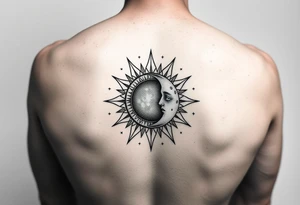 celestial sun and moon embrace with constellation patterns tattoo idea