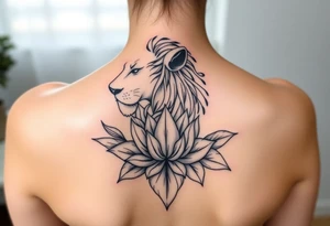 Simple lioness with lotus flower tattoo idea