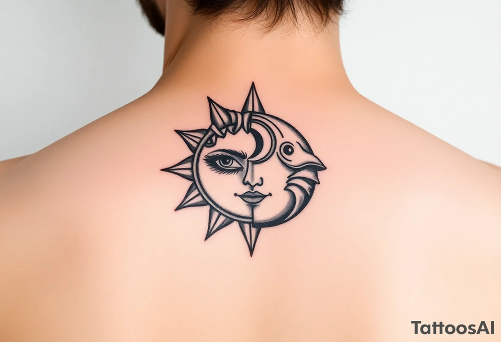 sunface (sunsign in aquarius) & moonface (moonsign in pisces) astrology / yang and yang inspired tattoo idea