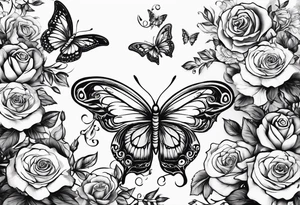 Butterflies flying with roses & filligree tattoo idea