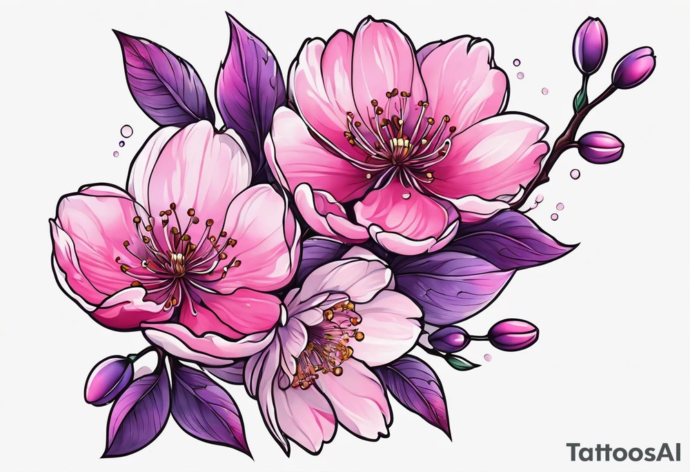 bouquets of cherry blossoms pink and purple tattoo idea