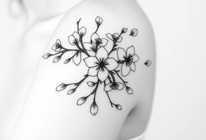 delicate cherry blossoms swirling in spring breeze with petals tattoo idea