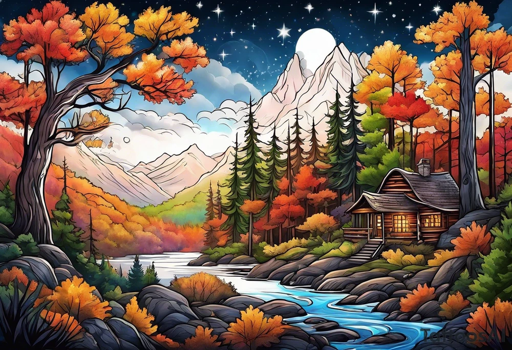 Woods nature stars family tattoo idea