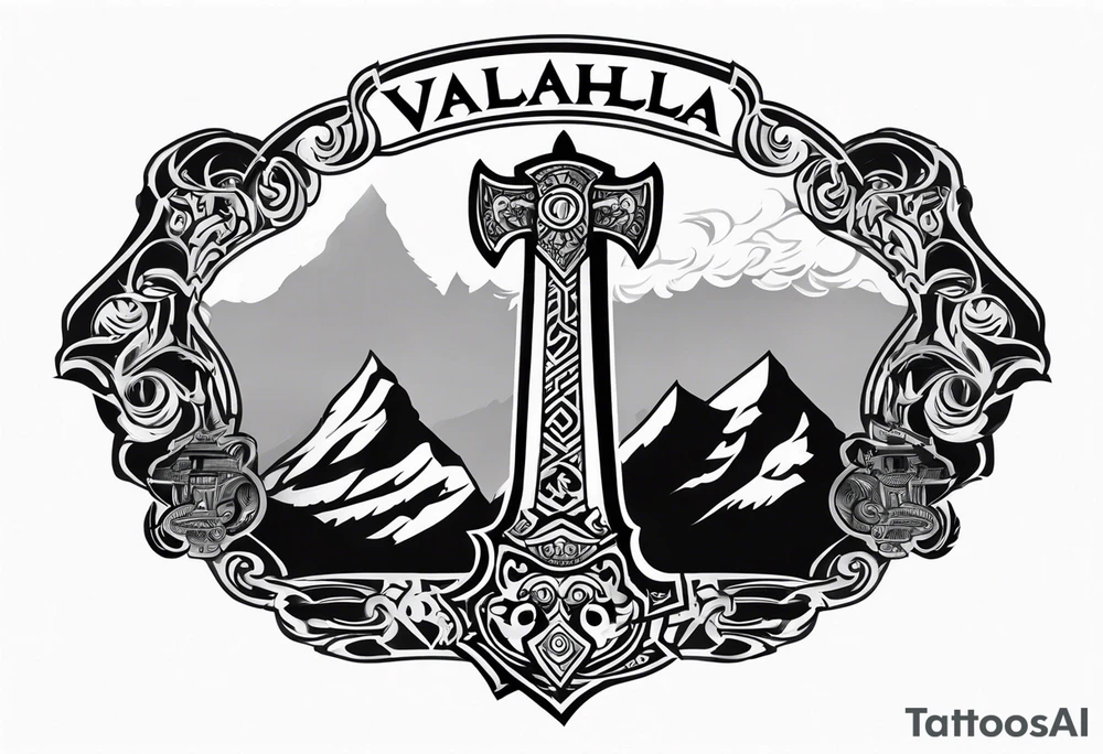 Valhalla
sword stairs axe mist fog tattoo idea