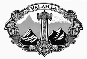 Valhalla 
 sword stairs axe mist fog tattoo idea