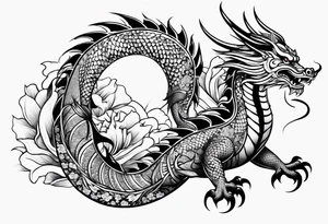 Asian Māori dragon, koi, water, black tattoo idea