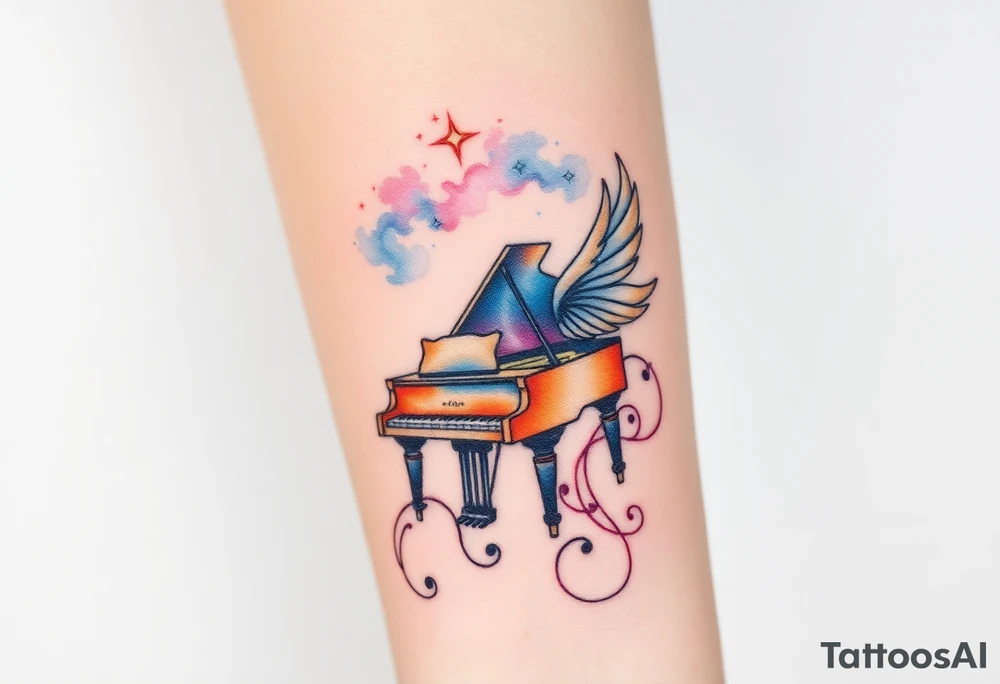 dream grand piano under the stars swirl pheonix tattoo idea