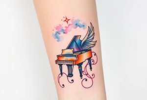 dream grand piano under the stars swirl pheonix tattoo idea