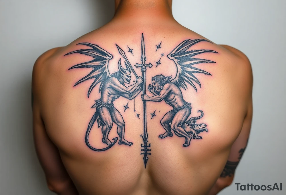 Demons and angels fighting tattoo idea