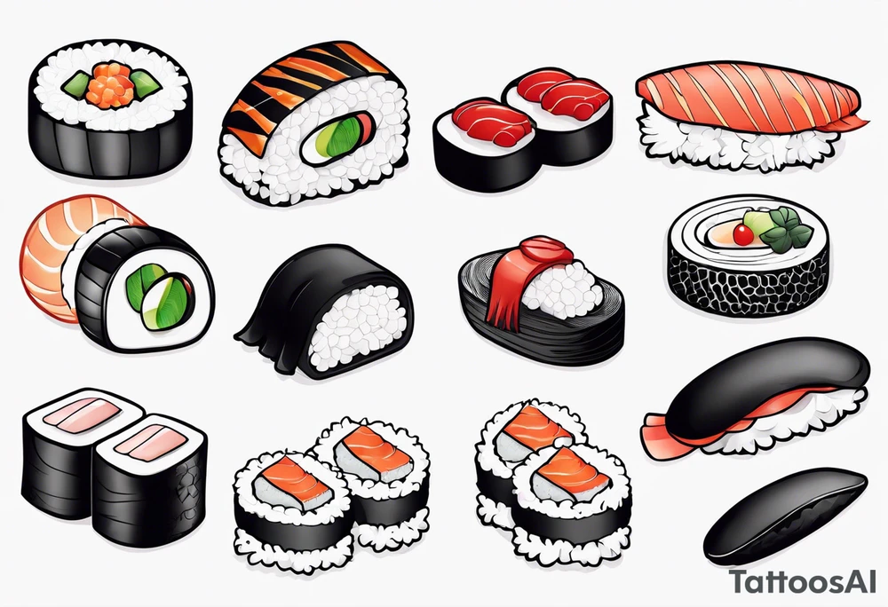 Variety of sushi flash sheet tattoo idea