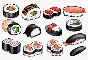 Variety of sushi flash sheet tattoo idea
