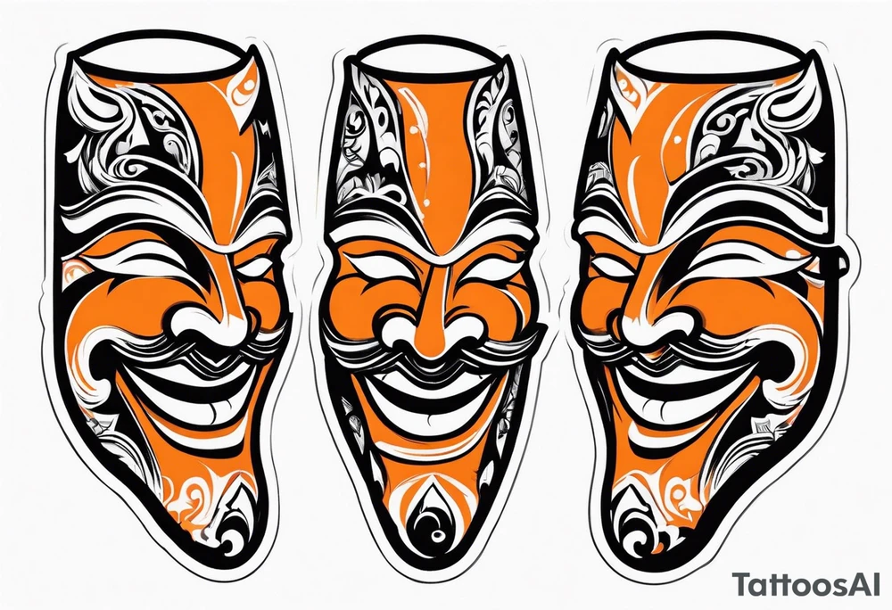Laughing mask that is orange and black tattoo idea