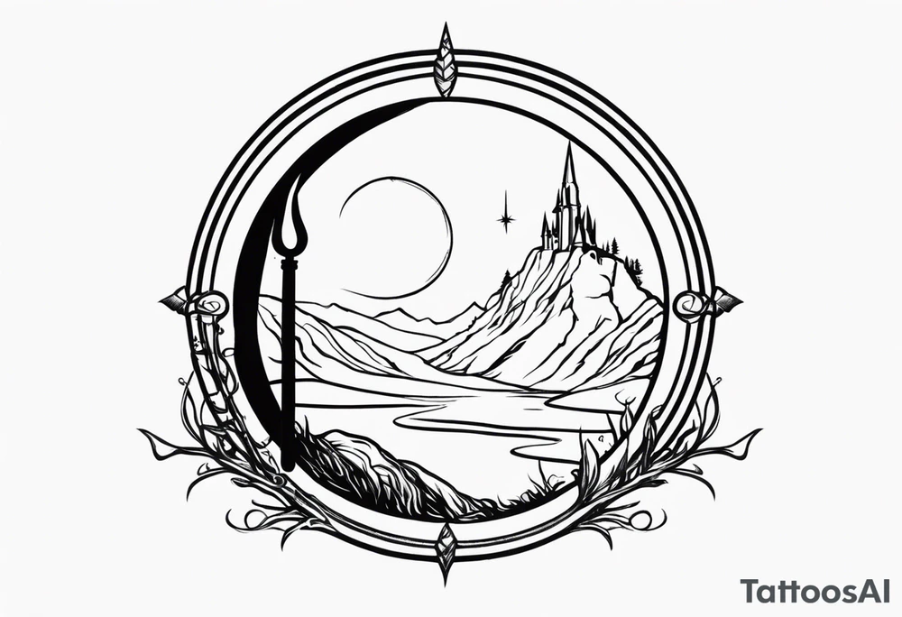 Lord of the rings. Small and very simple. Include Round hobbit door, gandalfs staff, barad dur silhouette in background, the word “always” subtly somewhere, Harry Potter wands tattoo idea