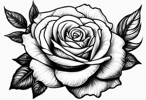 Realistic rose portrait with dove flying and rose in its mouth tattoo idea