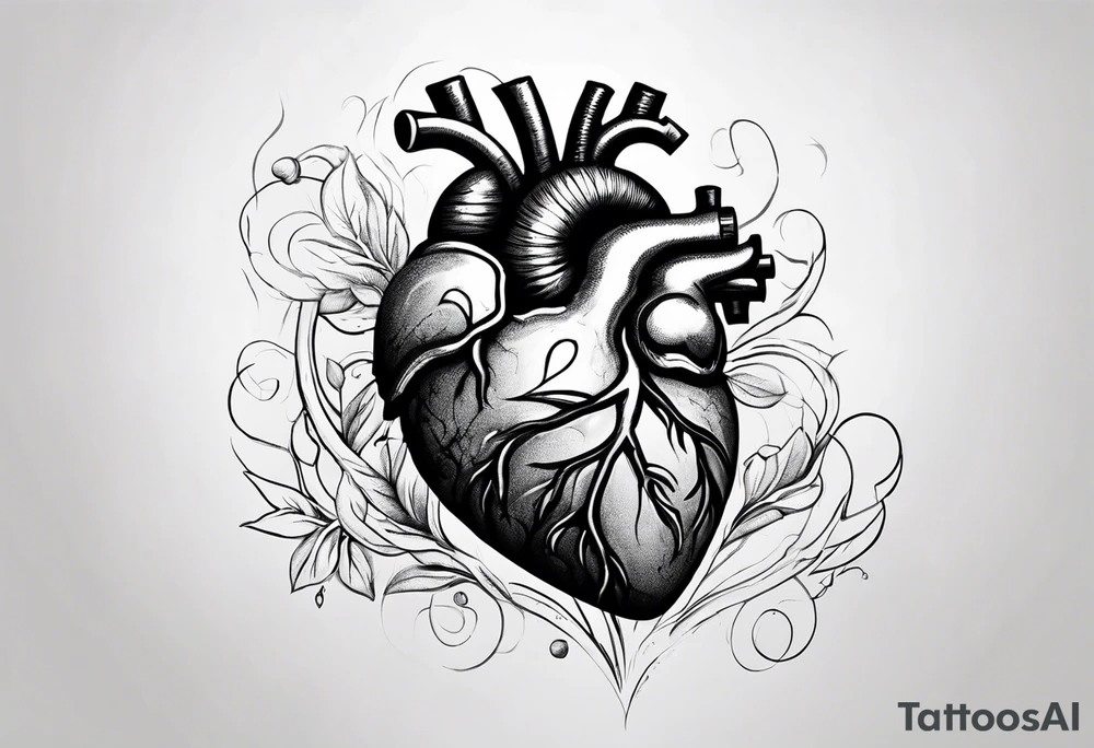 anatomical heart putting out real blood tattoo idea