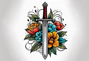 sword traditonal vintage tattoo colorful with flowers tattoo idea