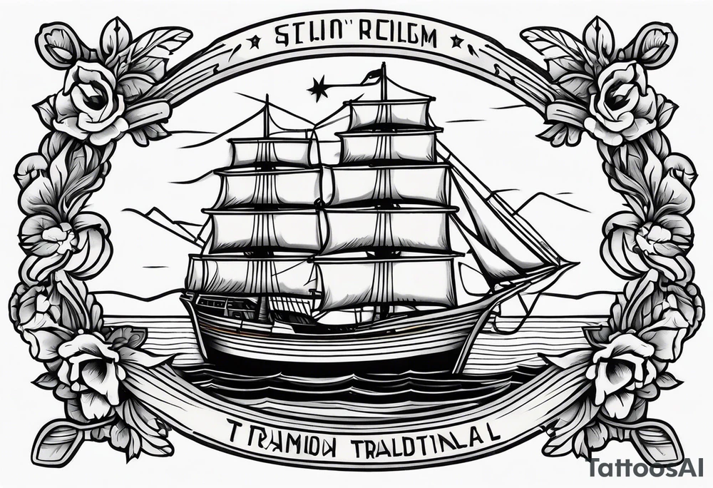 american traditional ship tattoo idea