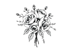 vintage bouquet of wild roses and meadow flowers with morning dew tattoo idea