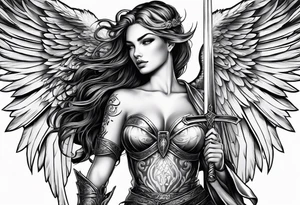 Female angel with sword and dominant tattoo idea