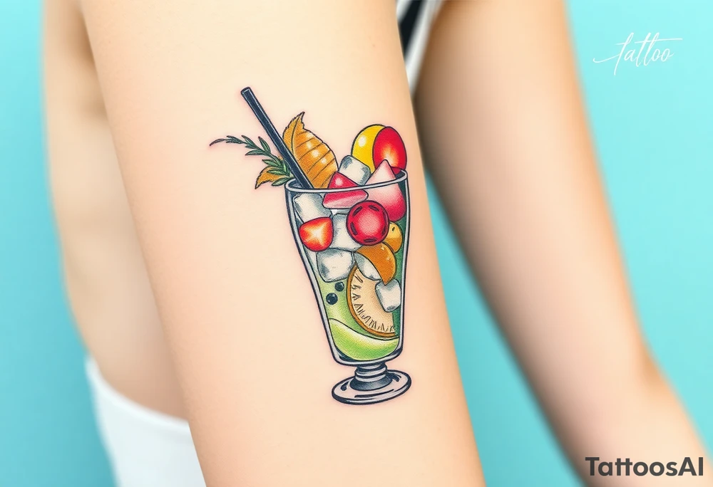 Fun Caribbean cruise cocktail with lots of garnishes and ice in a short rocks glass tattoo idea