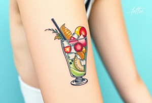 Fun Caribbean cruise cocktail with lots of garnishes and ice in a short rocks glass tattoo idea