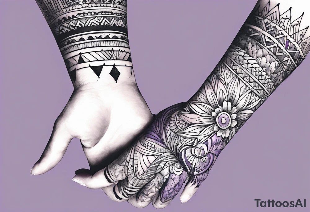 lines around wrist, abstract, black and purple, covered from wrist to forearm, fully covered, no borders, blackwork, no people tattoo idea