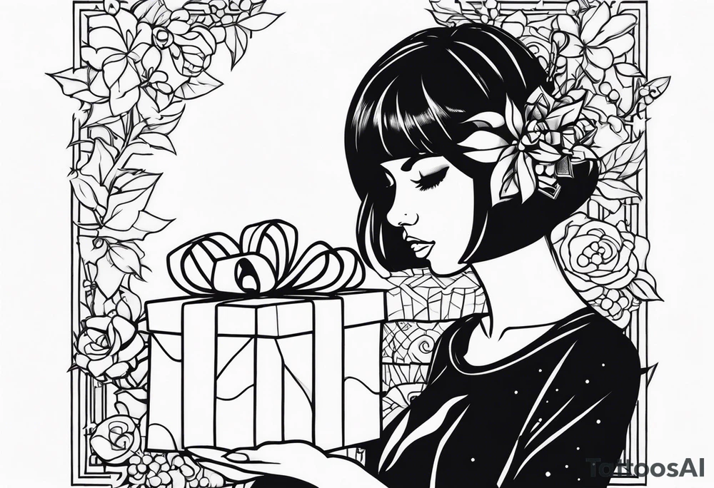 girl with presents tattoo idea