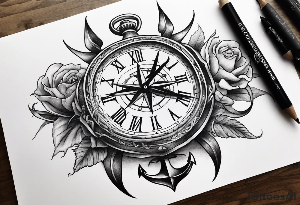 Scorpion, clock, compass, anchor tattoo idea