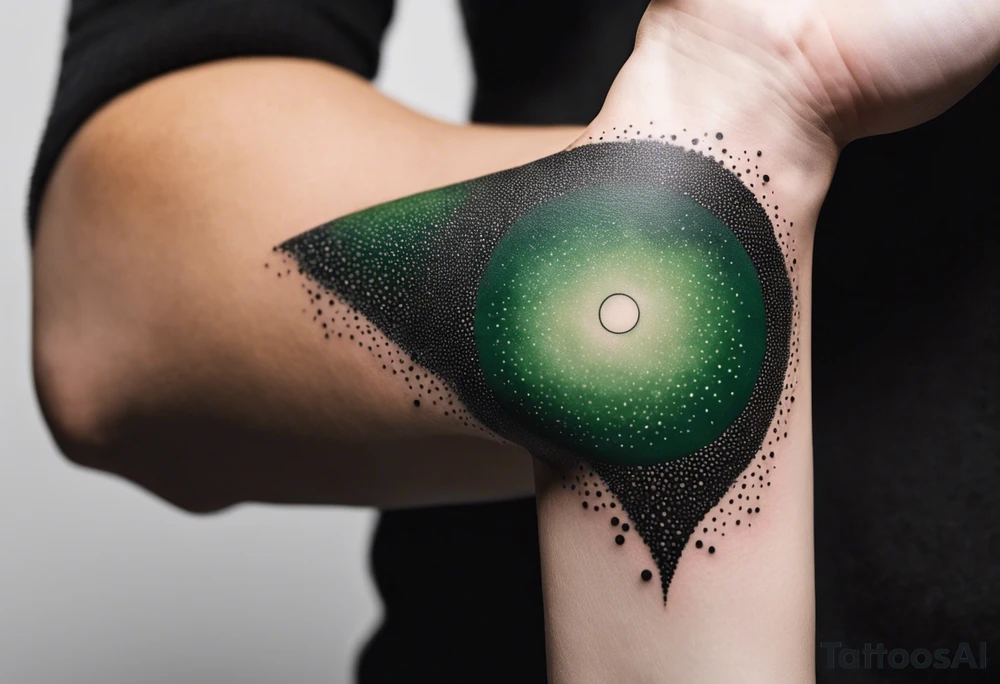 black hole, abstract, green and black, covered from wrist to forearm, fully covered, no borders, blackwork, no people tattoo idea